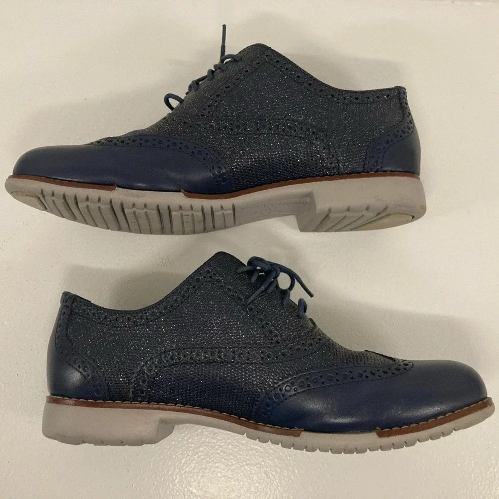 ✨Cole Haan‎ Zerogrand W00898 Glitter Navy Blue Oxford Retro Prom Fancy Sparkle